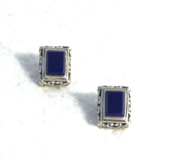 Silver and Lapis Lazuli Rectangular Post Earrings… - image 6