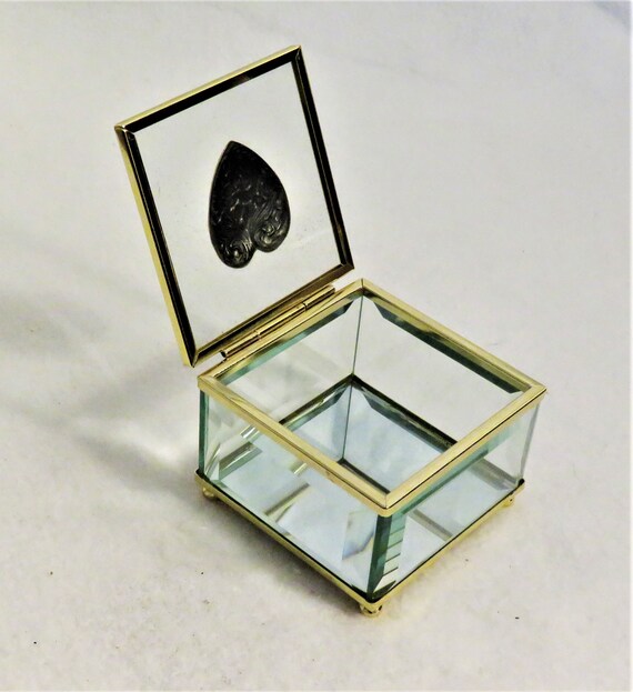 Beveled Glass Trinket Box with Hinged Lid and Mir… - image 3