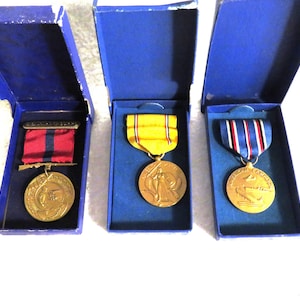 CHOICE of 3 World War 2 Original Full Size Military Medals: US Marine Corps Good Conduct, American Defense Emergency and American Campaign