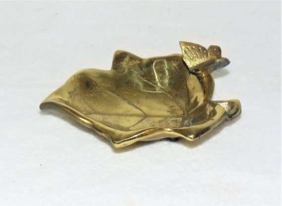 Vintage Solid Brass Trinket Dish, Leaf and Butter… - image 1