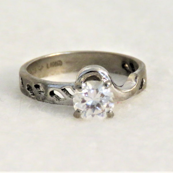 Spectacular Sterling and 3/4 Carat Cubic Zirconia Lindenwold Solitaire Ring Size 7 1/2 Asymmetrical Engagement-Style Ring