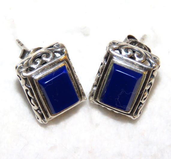Silver and Lapis Lazuli Rectangular Post Earrings… - image 1