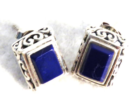 Silver and Lapis Lazuli Rectangular Post Earrings… - image 7