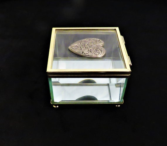 Beveled Glass Trinket Box with Hinged Lid and Mir… - image 9