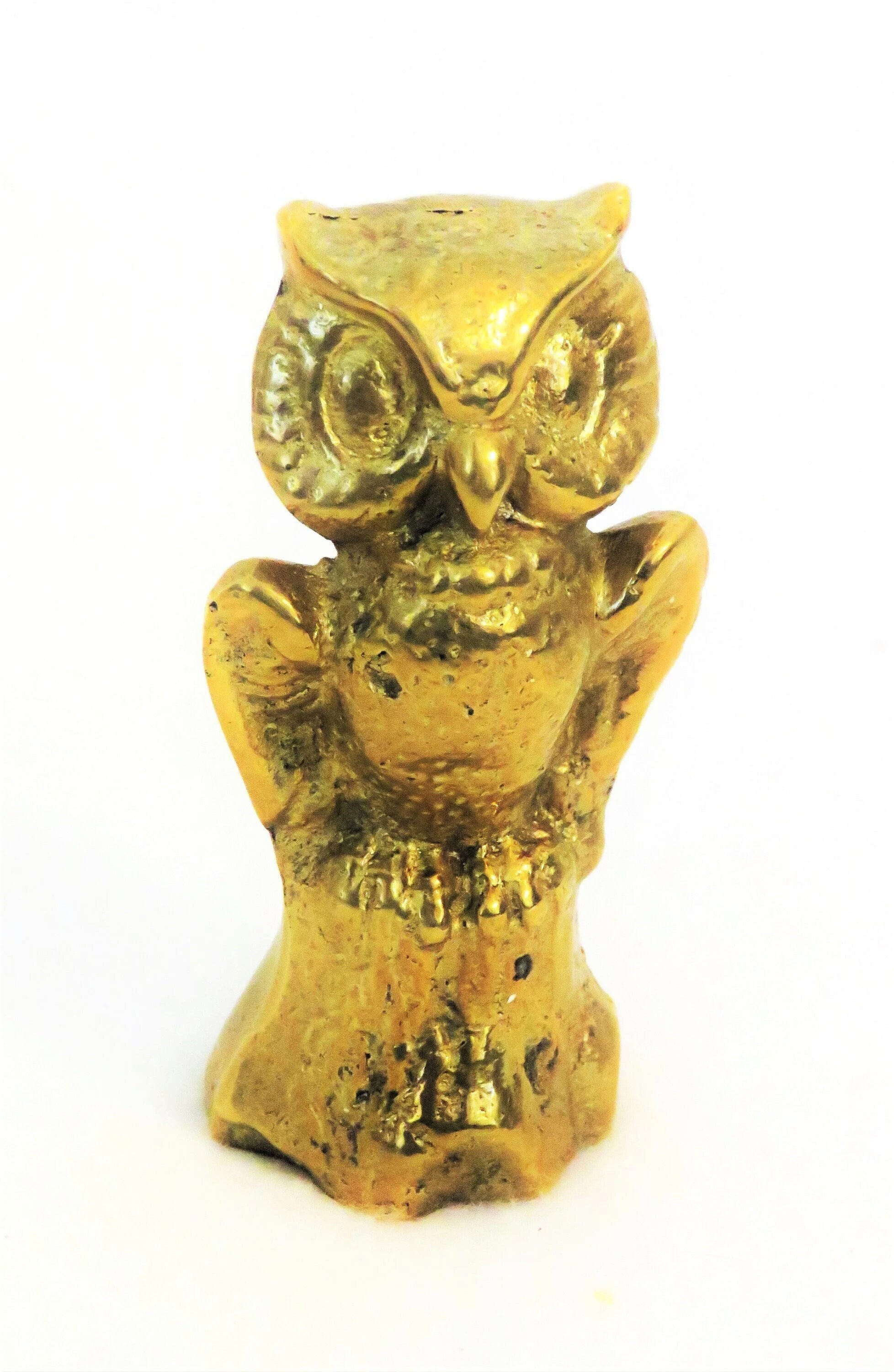 Solid Brass Owl Figurine Brass Owl Paperweight 3" Tall x 1 1/2" Wide Great Small Statue fo