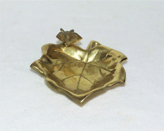 Vintage Solid Brass Trinket Dish, Leaf and Butter… - image 4