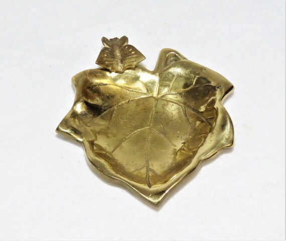 Vintage Solid Brass Trinket Dish, Leaf and Butter… - image 6