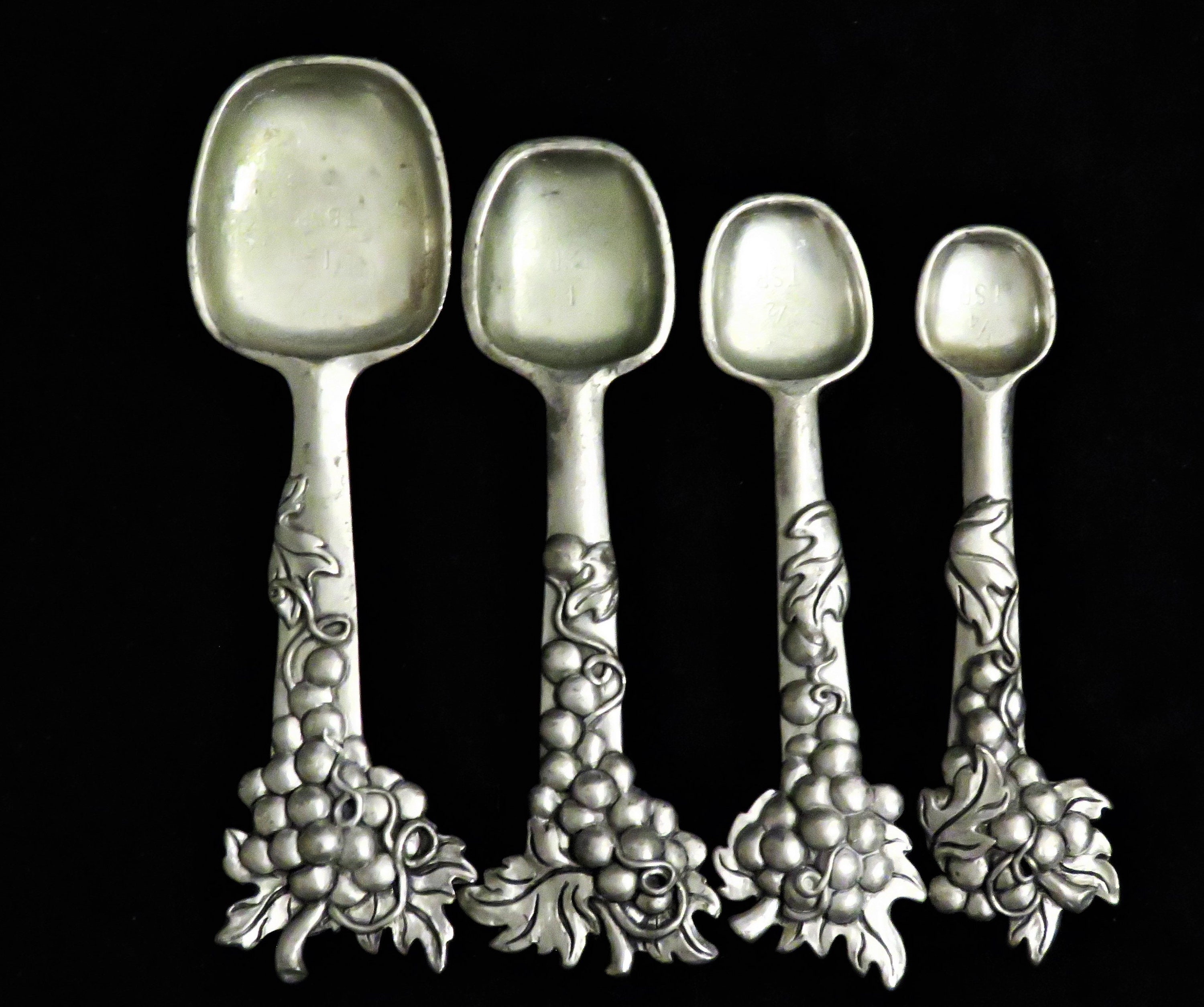 Pewter Measuring Spoons With Grape Clusters on the Handles 