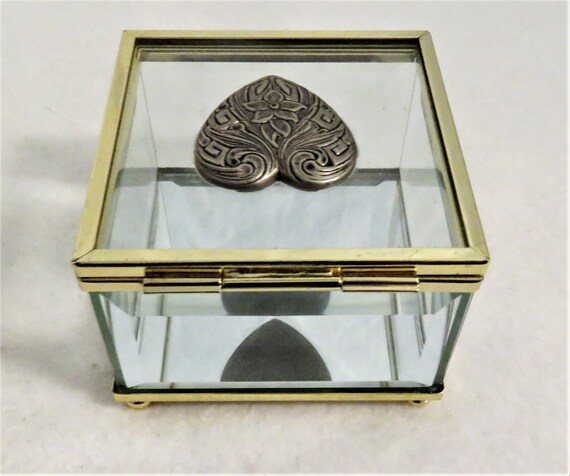 Beveled Glass Trinket Box with Hinged Lid and Mir… - image 6