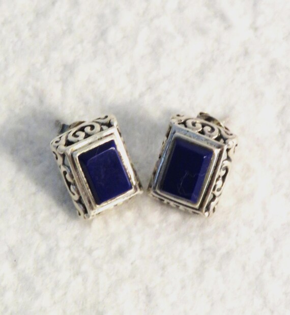 Silver and Lapis Lazuli Rectangular Post Earrings… - image 3