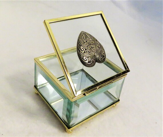 Beveled Glass Trinket Box with Hinged Lid and Mir… - image 5