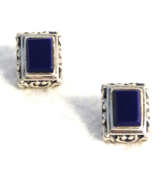 Silver and Lapis Lazuli Rectangular Post Earrings… - image 8