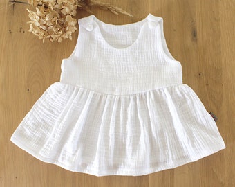 Musselinkleid Baby weiß - Babykleid für Taufe Hochzeit Sommer