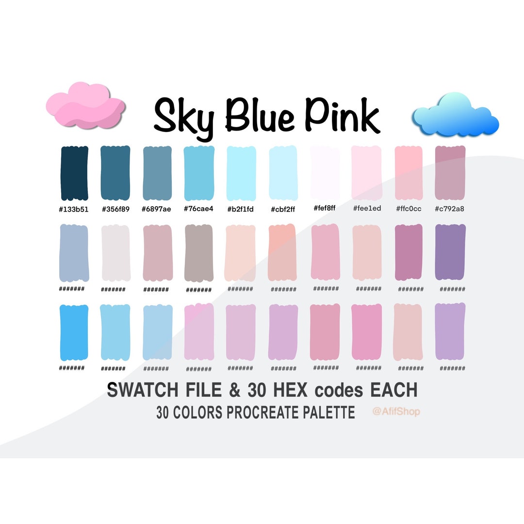Sky Blue Pink, Color Palette, Sky Color Palette, Ipad, Procreate App, Swatches, Procreate Tool