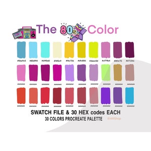 The 80s Color, 80&#39;s vibes, Color Palette, iPad, Color, Procreate App, Swatches, Procreate Tool, HEX code, Instant Download, Digital Download