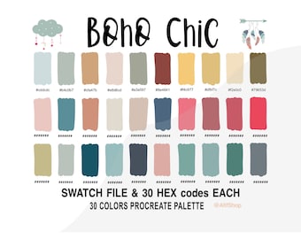 Boho Chic, Color Palette, Boho, Bohemian Style, iPad, Procreate App, Swatches, Procreate Tools, HEX code, Instant Download, Digital Download