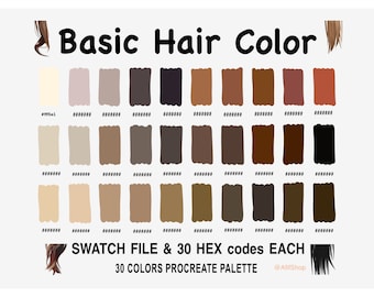 Basic Hair Color Palette, HEX codes, iPad , Procreate App, Color Swatches, Procreate Tools, Instant Download, Digital Download