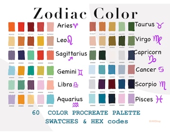 Zodiac 60 Color Palette, Color Palette, HEX codes, iPad , Procreate App, Color Swatches, Procreate Tools, Instant Download, Digital Download