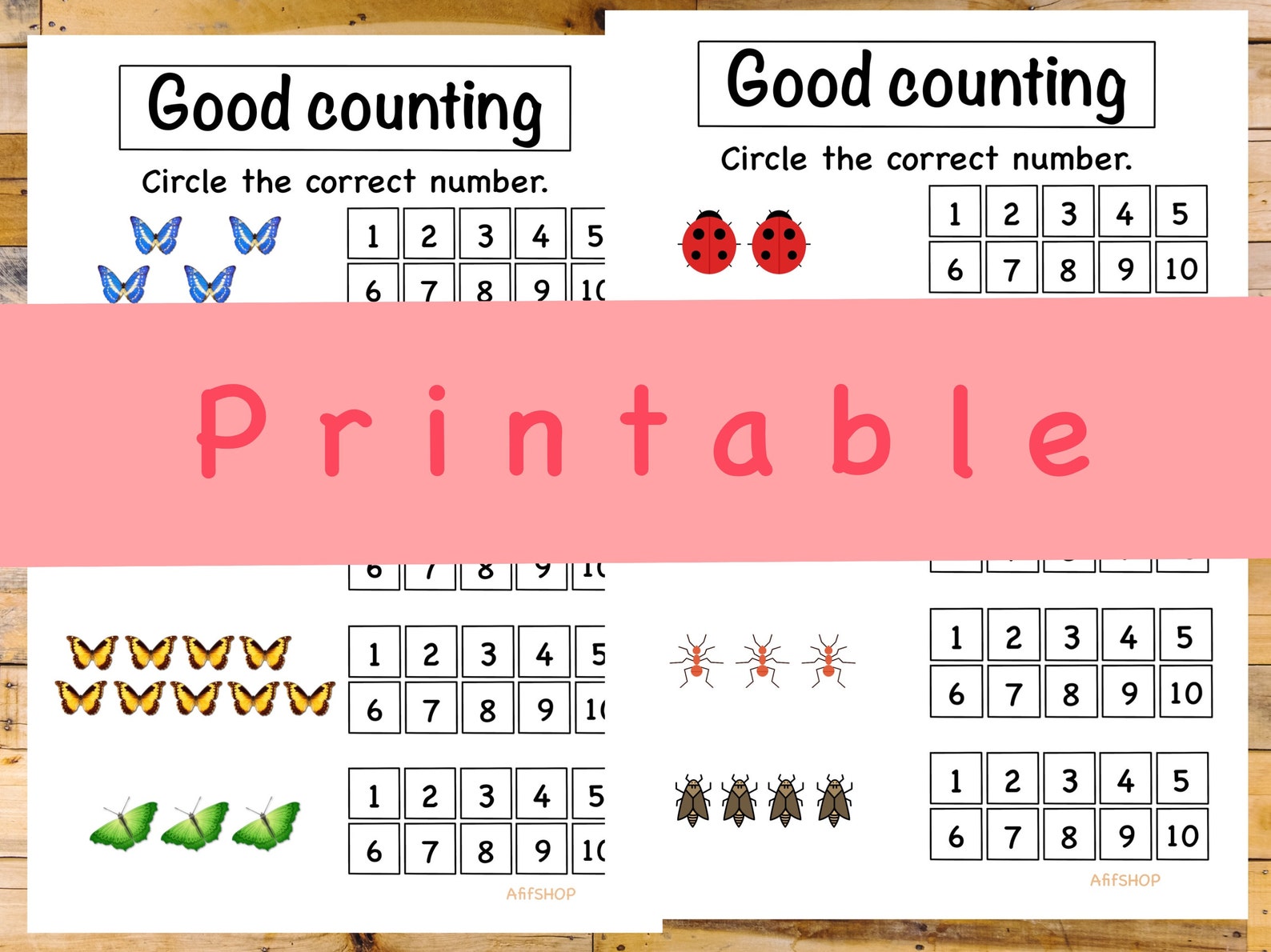 4 Printable Animal Counting Worksheets. Learning to Count, Kindergarten ...