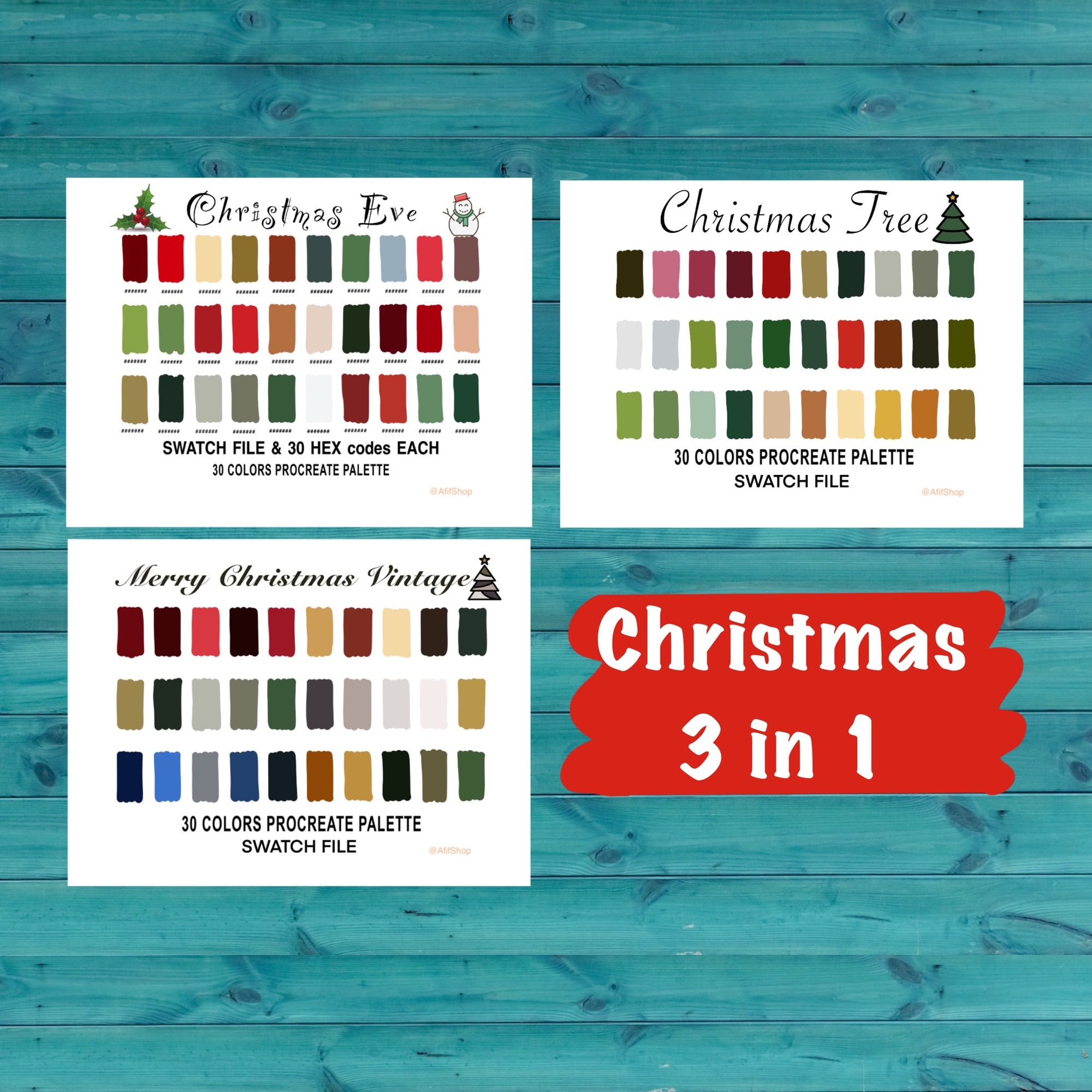 Christmas Color Palette, 90 Colors, 3 Swatches, HEX Codes for Christmas