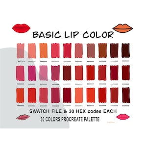 Basic Lip Color Palette, HEX Codes, Color Palette, iPad , Procreate App ...