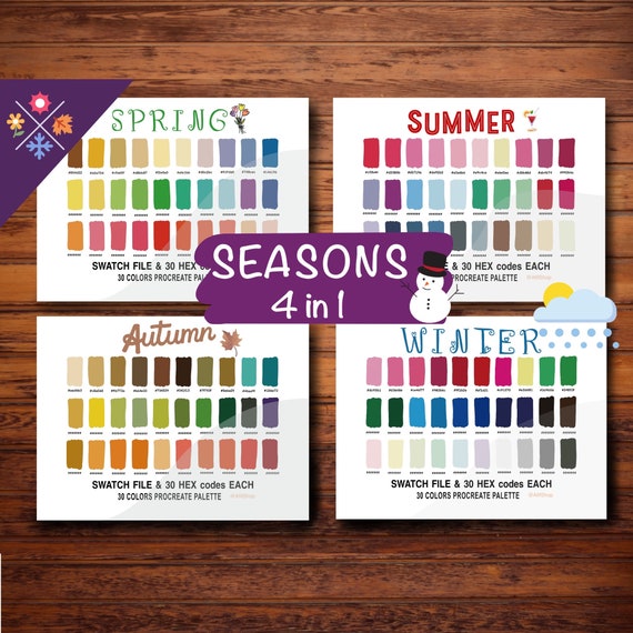Season Color Palette, 120 Colors, 4 Swatches, HEX Codes, Summer