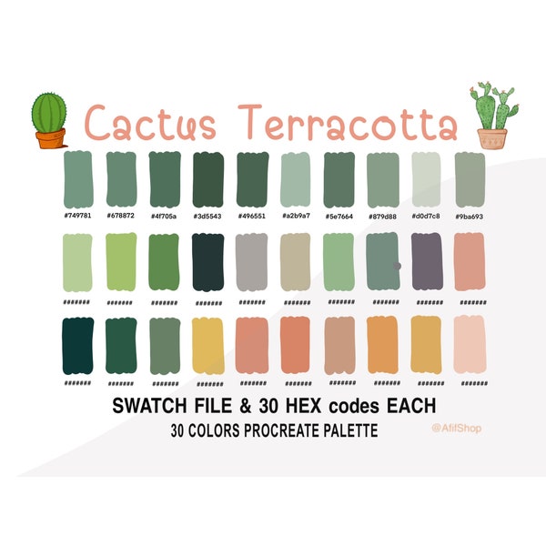 Cactus Terracotta, Cactus, Color Palette, HEX codes, iPad, Procreate App, Color Swatches, Procreate Tool, Instant Download, Digital Download