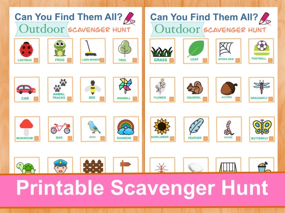 2 printable nature outdoor scavenger hunt worksheets activity etsy