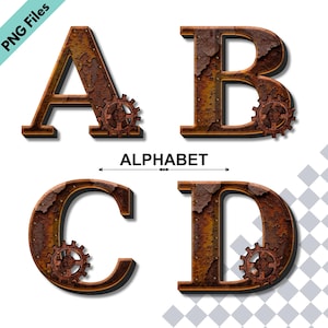 Rusty Steampunk Alphabet Clipart PNG | Grunge Gear Letters A-Z 0-9 Symbols | Alphabet | PNG l Iron Typography | 300 DPI | Digital Download