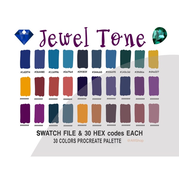 Jewel Tone Color, Color Palette, Jewel Color, iPad, Procreate App, Swatches, Procreate Tools, HEX code, Instant Download, Digital Download