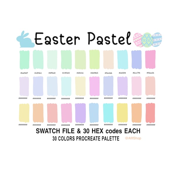 Easter Pastel Color, Color Palette, Easter Day, iPad, Procreate App, Swatches, Procreate Tools, HEX code, Instant Download, Digital Download