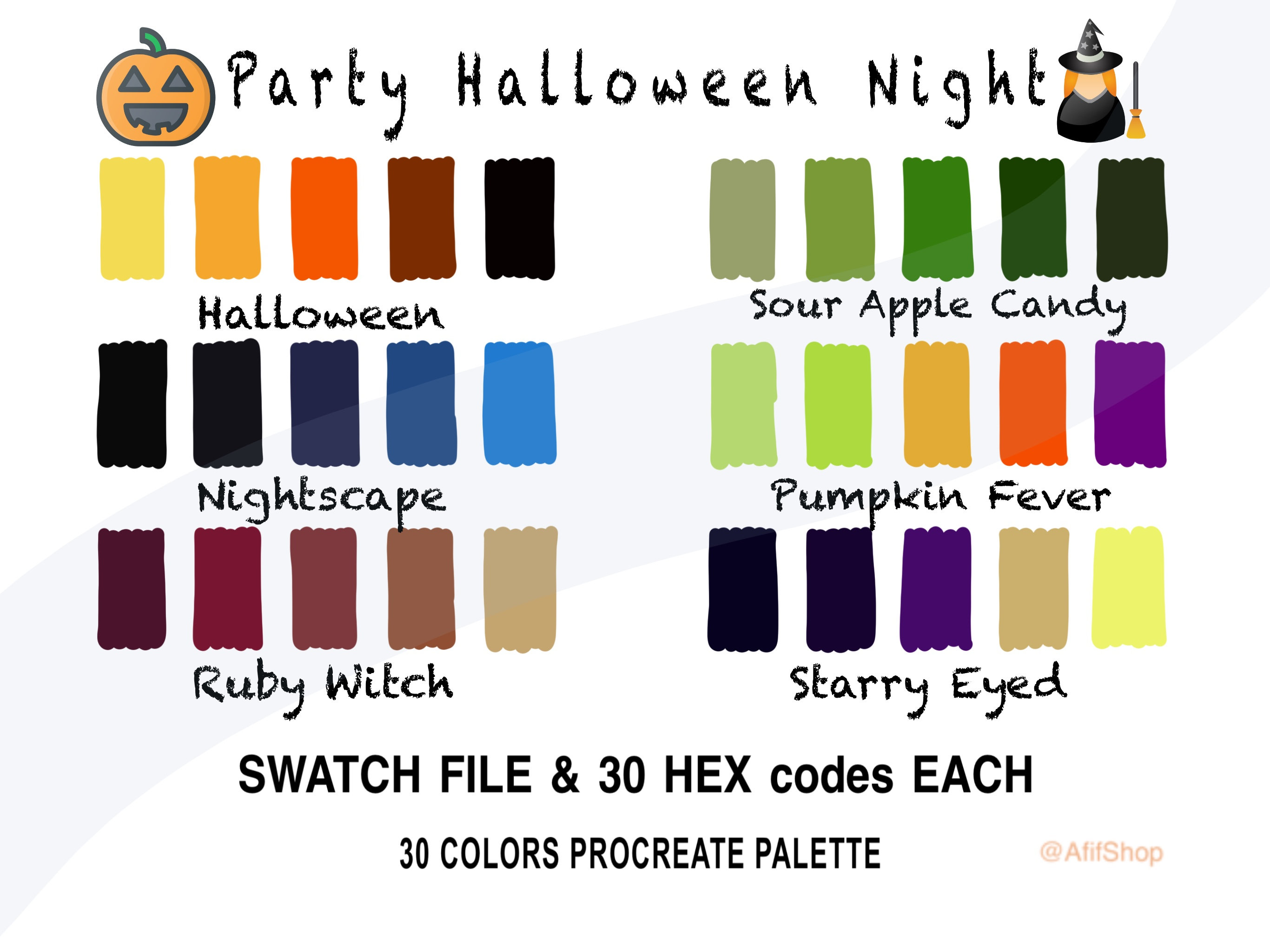 Halloween Color Palette, 120 Colors, 4 Swatches, HEX Codes for Party