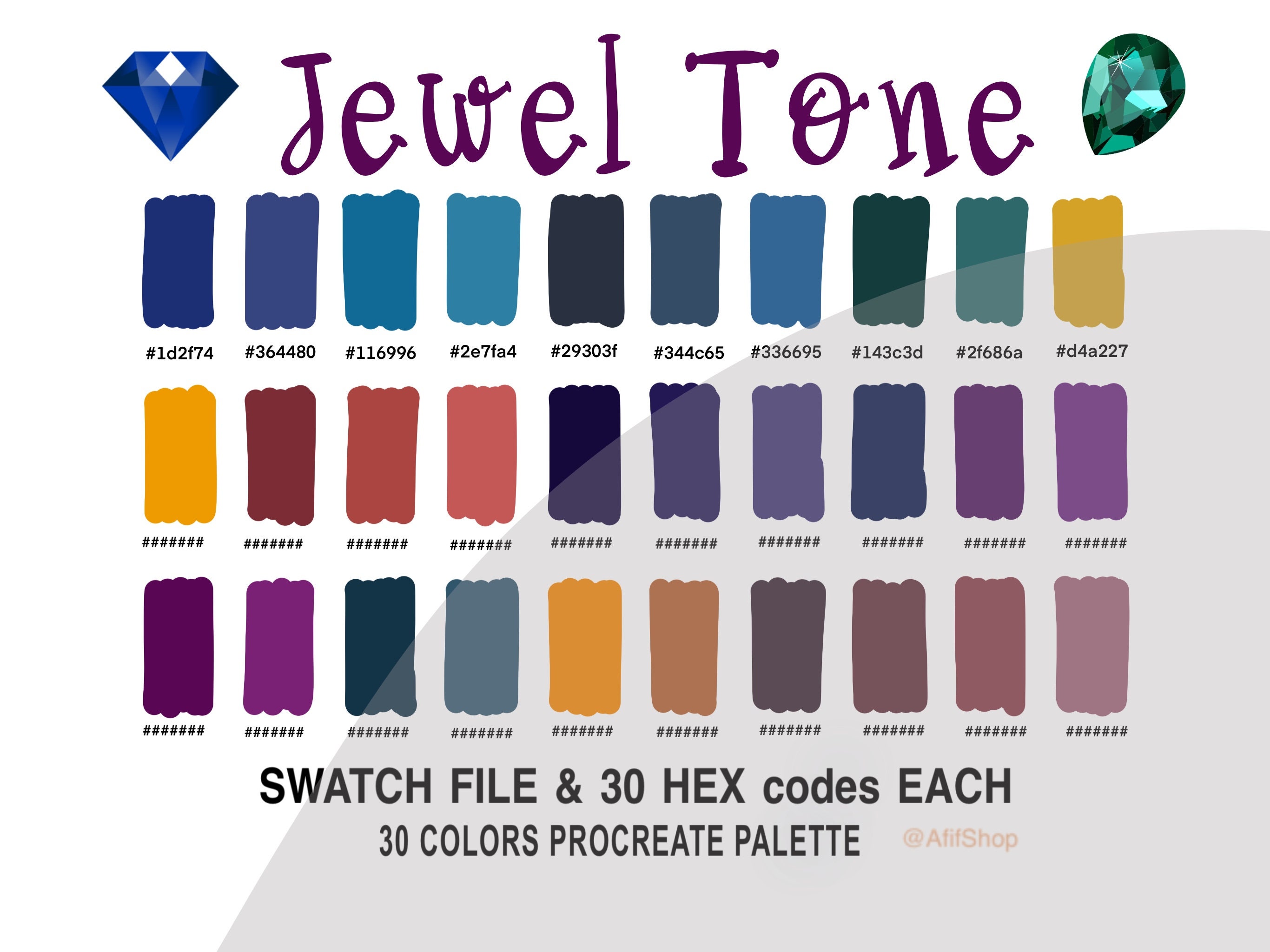 Jewel Tones Procreate Palette, 30 Colors, Color Palette, Procreate ...