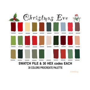 Christmas Eve, Color Palette, Christmas Day, iPad, Procreate App, Swatches, Procreate Tools, HEX codes, Instant Download, Digital Download