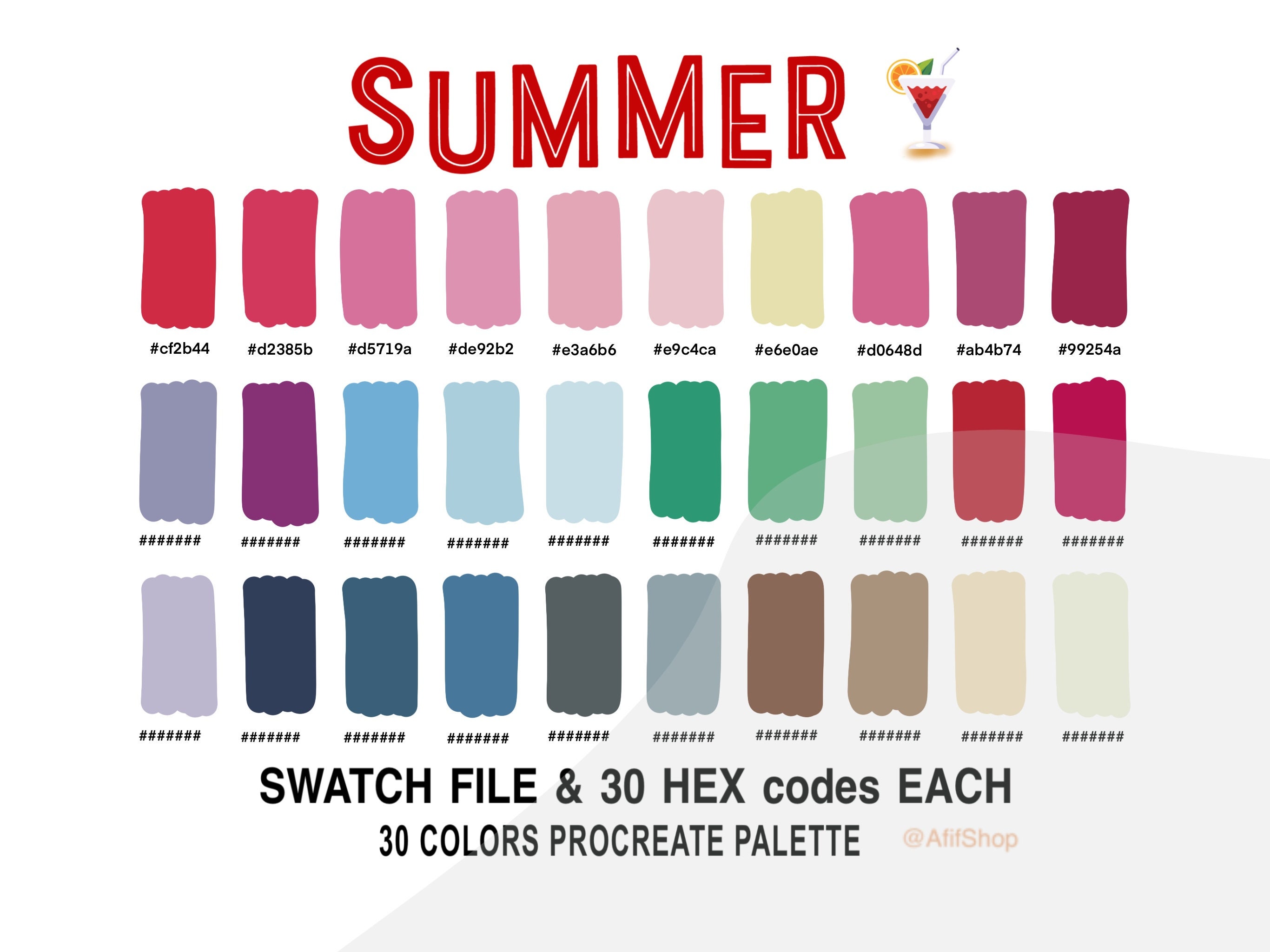 Season Color Palette, 120 Colors, 4 Swatches, HEX Codes, Summer, Autumn ...