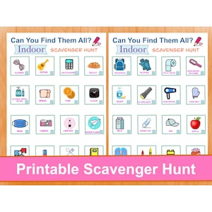 2 Printable Indoor Scavenger Hunt Worksheets, Indoor Activity for Kids, Scavenger Hunt, Fun Games, Indoor Activities, Habitat Preschool.