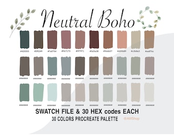 Neutral Boho Color Palette, Boho Color Palette, iPad, Procreate App, Swatches, Procreate Tools, HEX code, Instant Download, Digital Download