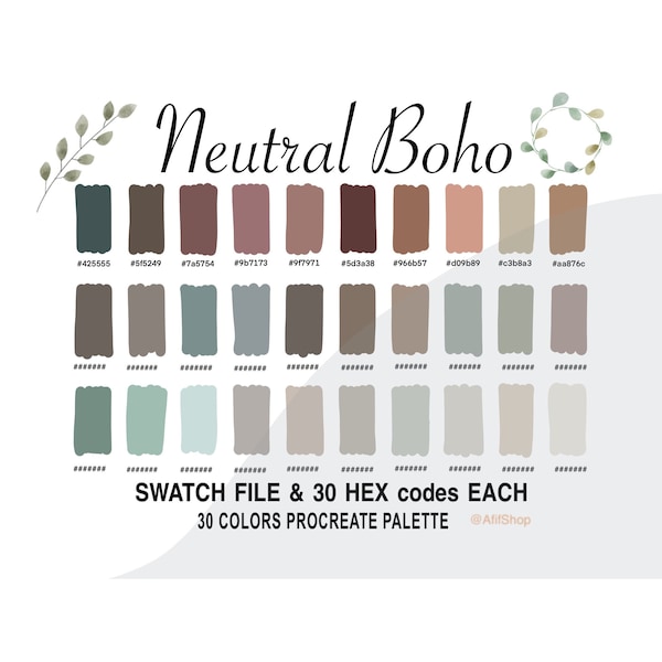 Neutral Boho Color Palette, Boho Color Palette, iPad, Procreate App, Swatches, Procreate Tools, HEX code, Instant Download, Digital Download