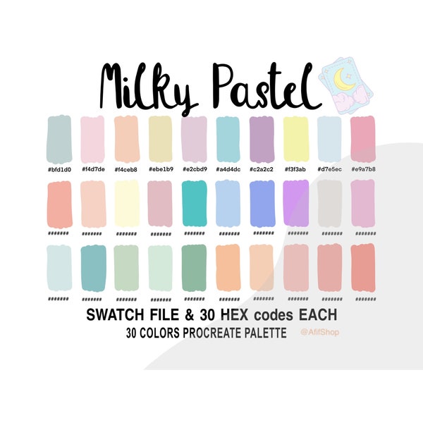 Milky Pastel Color, Color Palette, Soft Pastel, iPad, Procreate App, Swatches, Procreate Tool, HEX code, Instant Download, Digital Download