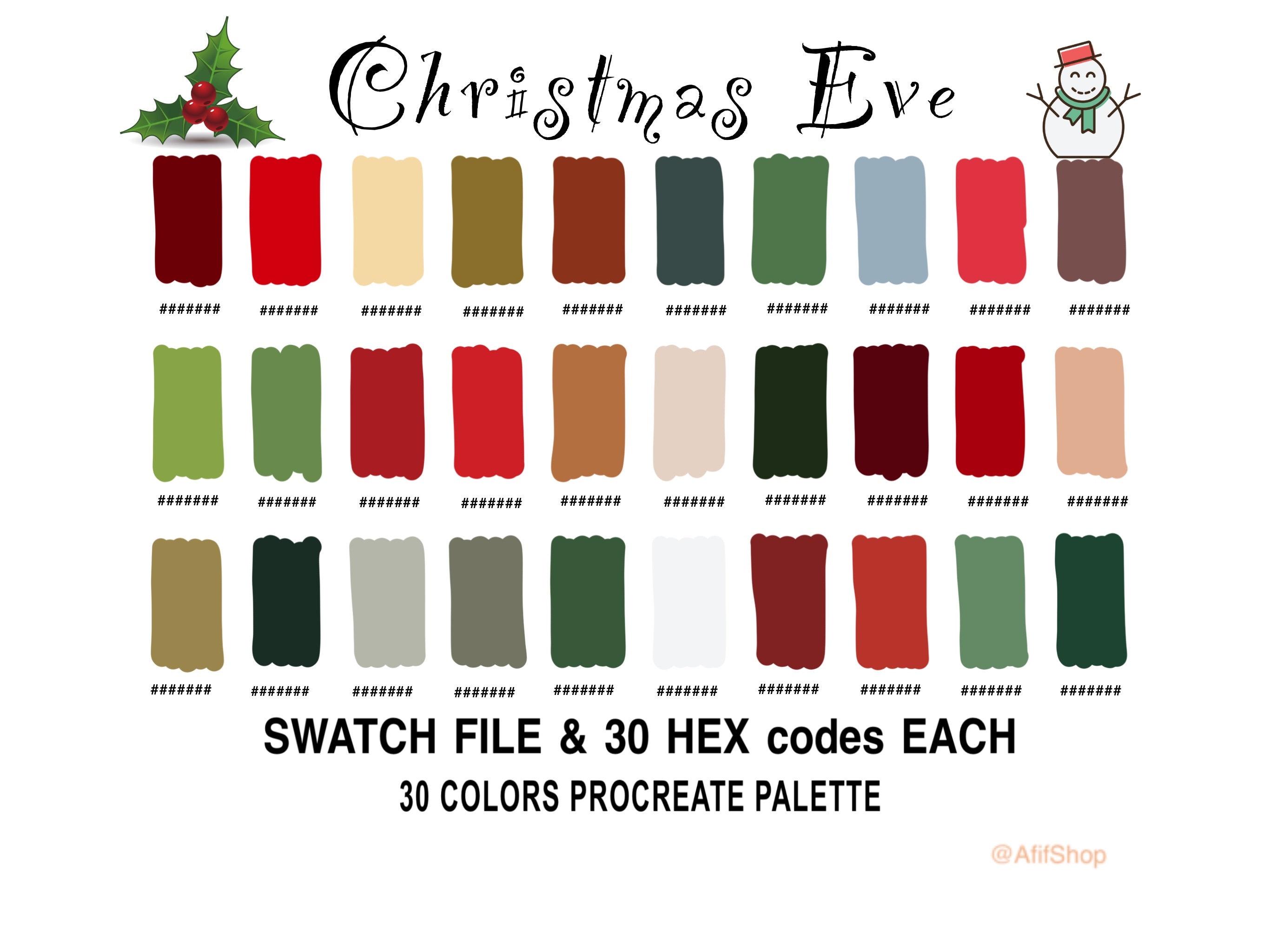 Christmas Color Palette, 90 Colors, 3 Swatches, HEX Codes for Christmas