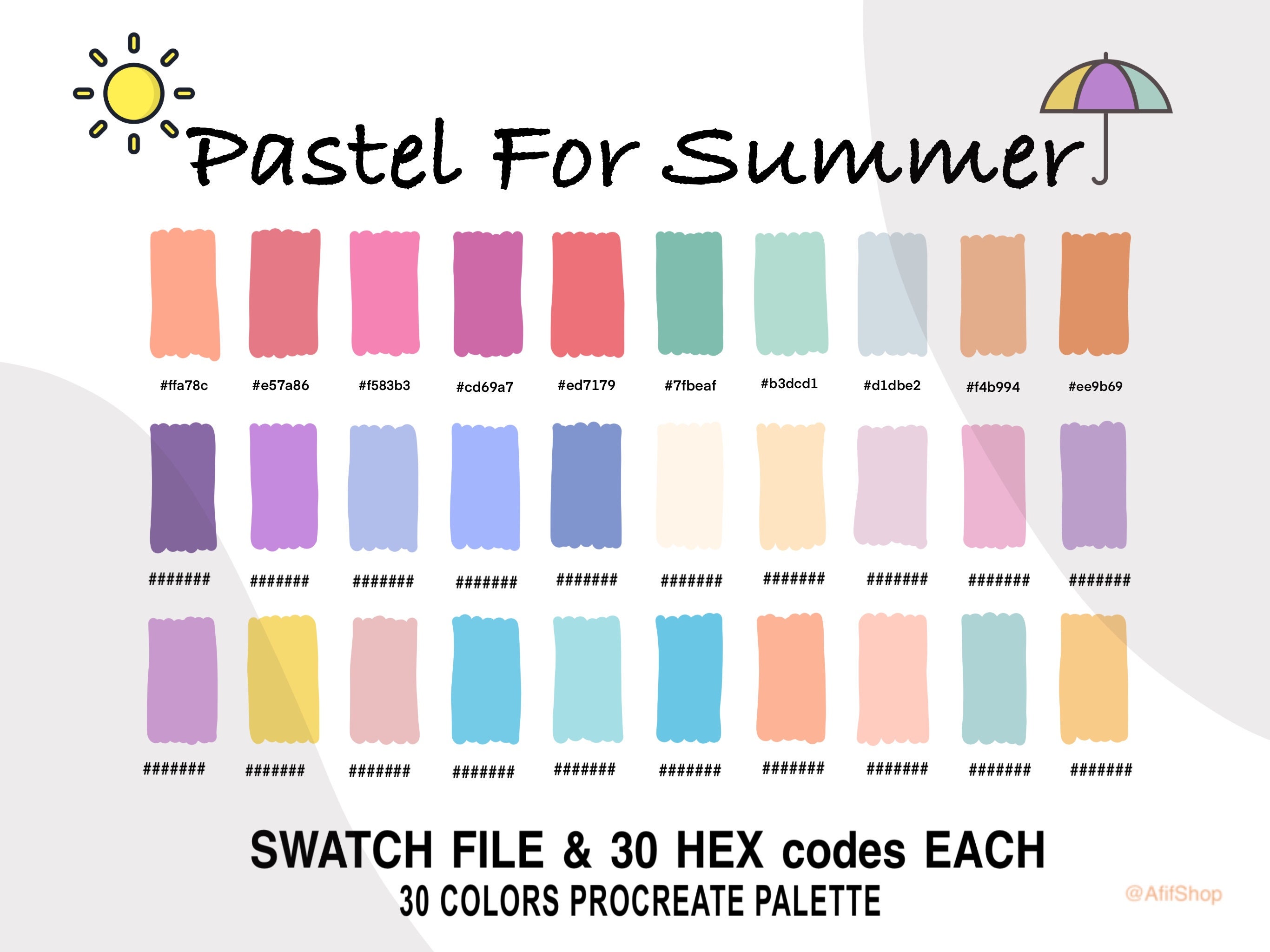 Pastel Summer 60 Color Color Palette HEX Codes Ipad - Etsy