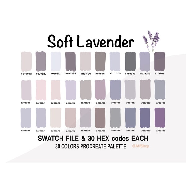 Soft Lavender Color, Color Palette, Purple Tone, iPad, Procreate App, Swatches, Procreate Tool, HEX code, Instant Download, Digital Download