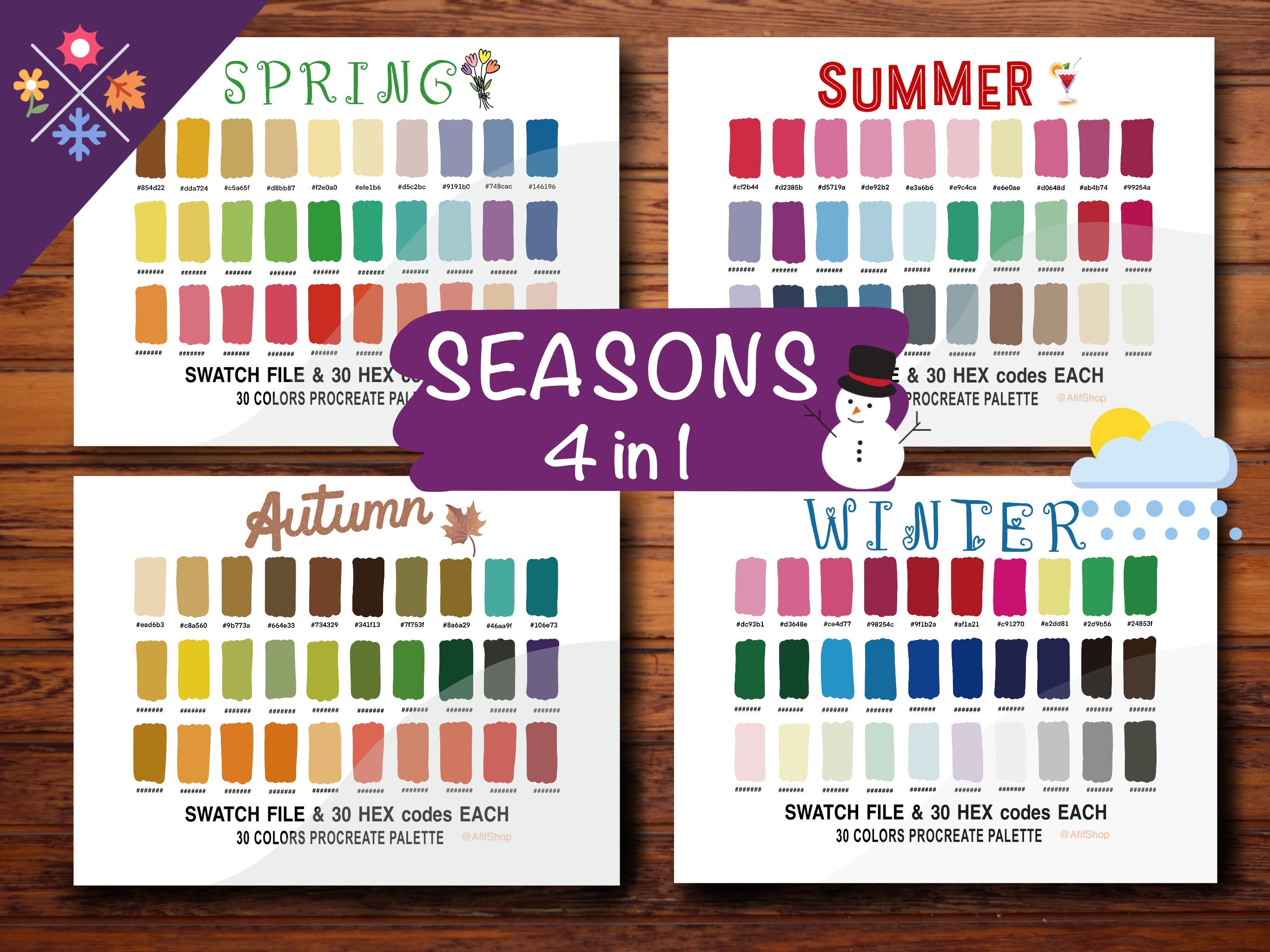 Season Color Palette 120 Colors 4 Swatches HEX Codes Etsy