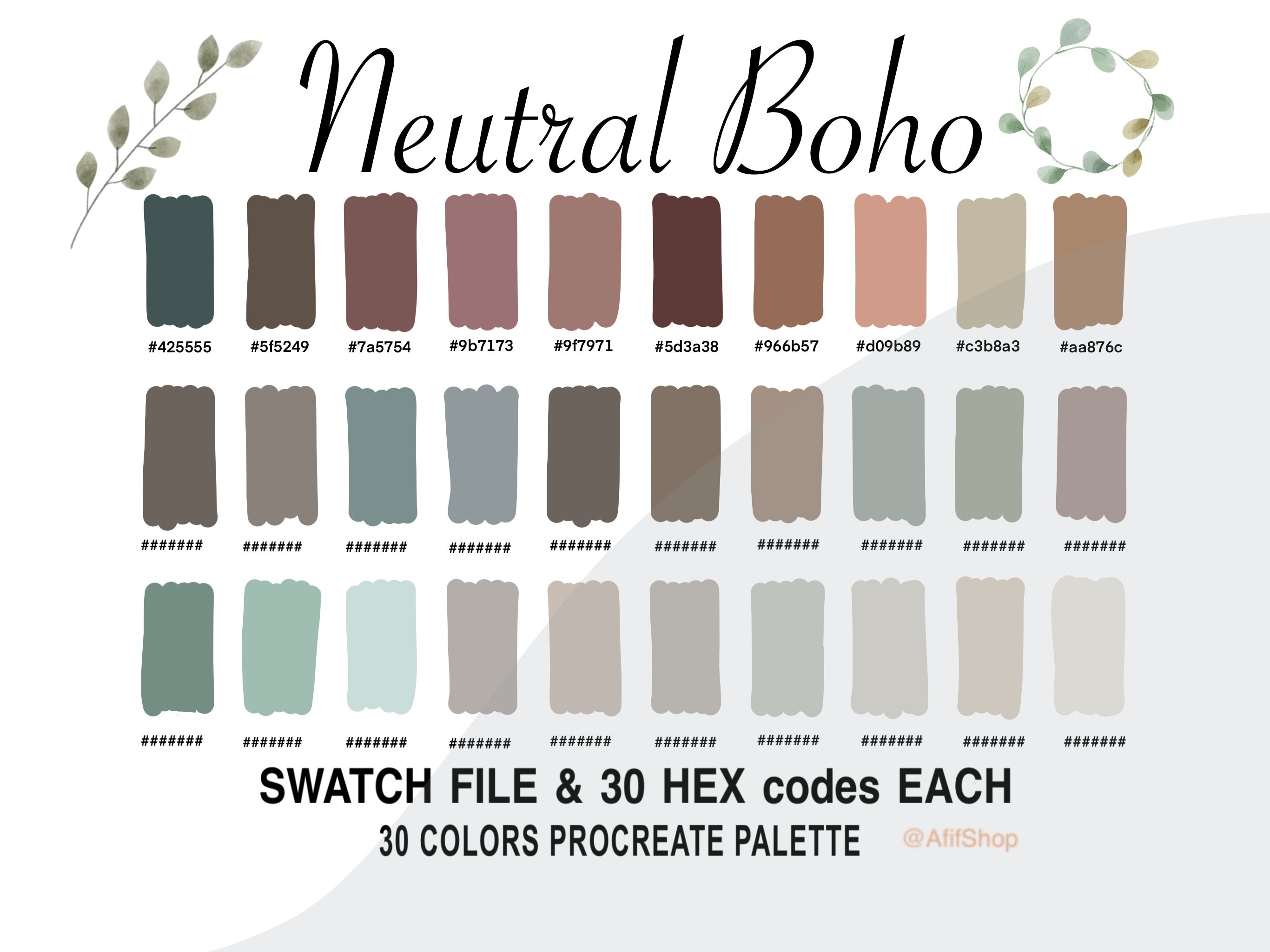 Warm Boho Procreate Palette, 30 HEX Color Codes, Instant Digital ...