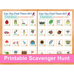 2 Printable Nature Outdoor Scavenger Hunt Worksheets, Activity for Kids, Preschoolers, Kindergarten, Outdoor Activity, Nature Game for Kids