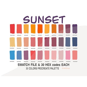 Sunset Color Palette, Sunset, Color Palette, iPad, Procreate App, Swatches, Procreate Tools, HEX code, Instant Download, Digital Download