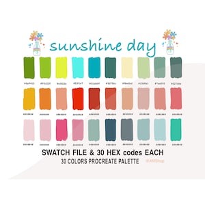 Sunshine Color Palette, Color Palette, Sunshine Day, iPad, Procreate, Swatches, Procreate Tool, HEX code, Instant Download, Digital Download