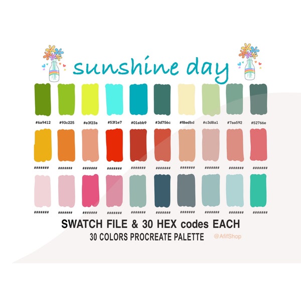 Sunshine Color Palette, Color Palette, Sunshine Day, iPad, Procreate, Swatches, Procreate Tool, HEX code, Instant Download, Digital Download