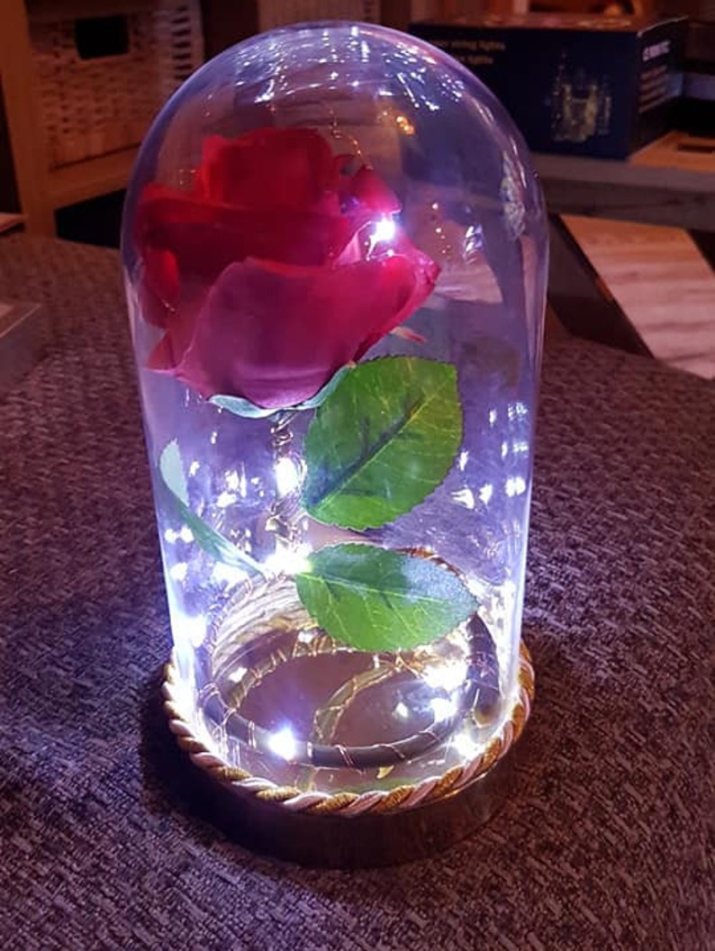 Beauty And The Beast Disney Enchanted Rose Dome Bell Jar Lamp Light Centre Piece 