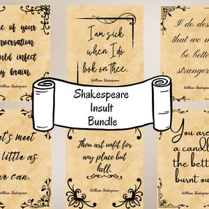 16 Witty Shakespeare Insults Bundle - Downloadable Classroom Decor, Literature Wall Art for English Classrooms, Printable Quotes
